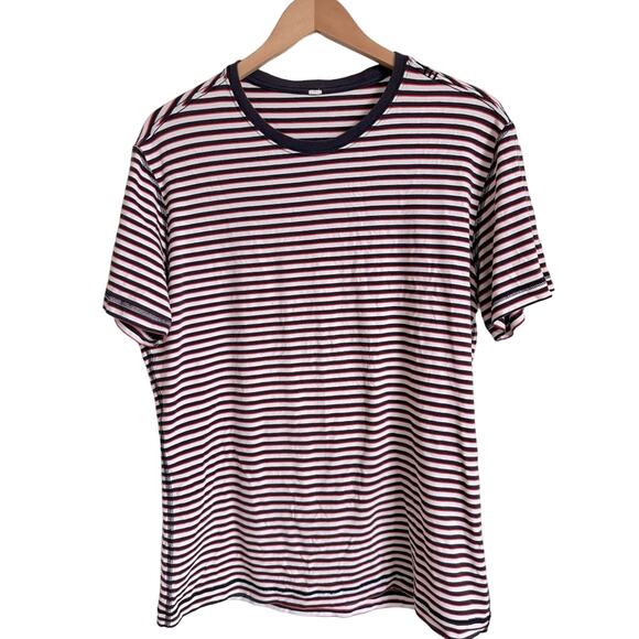 Lululemon five year basic Tee crew neck red white & blue striped size Medium - Picture 1 of 7